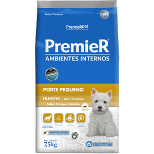 Ração Seca Premier Pet Ambientes Internos Cães Filhotes Raças Peq Frango E Salmão - 7,5Kg