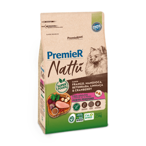 Ração Seca Premier Pet Nattu Cães Adultos Raças Peq Mandioca - 2,5Kg