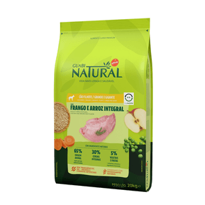 Ração Seca Guabi Natural Cães Filhotes Porte Grande E Gigante Frango E Arroz Integral - 20Kg