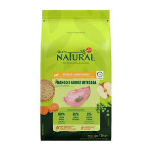 Ração Seca Guabi Natural Cães Adultos  Porte Grande E Gigante Frango E Arroz Integral - 12Kg