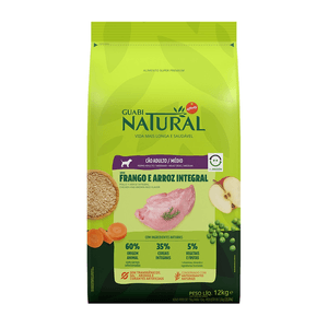 Ração Seca Guabi Natural Cães Adultos  Porte Médio Frango E Arroz Integral - 12Kg