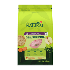 Ração Seca Guabi Natural Cães Adultos  Porte Médio Frango E Arroz Integral - 2,5Kg