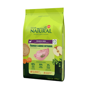 Ração Seca Guabi Natural Cães Adultos  Porte Médio Frango E Arroz Integral - 20Kg