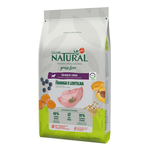 Ração Seca Guabi Natural Gf Cães Adultos  Porte Médio Frango E Lentilha - 12Kg