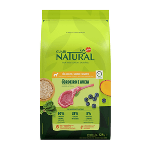 Ração Seca Guabi Natural Cães Adultos  Porte Grande E Gigante Cordeiro E Aveia - 12Kg