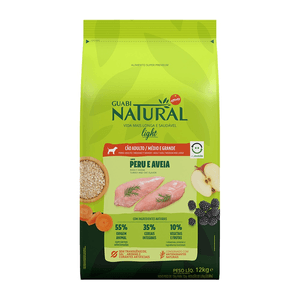 Ração Seca Guabi Natural Cães Adultos  Light Porte Médio E Grande Peru E Aveia - 12Kg