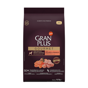 Ração Seca Gran Plus Gourmet Cães Adultos  Porte Médio E Grande Salmão E Frango - 10,1Kg