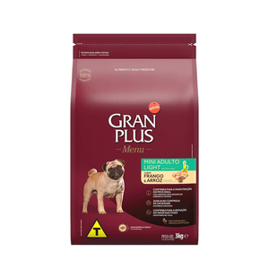 Ração Seca Gran Plus Menu Cães Adultos  Light Porte Mini Frango E Arroz - 3Kg