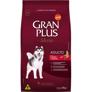 Ração Seca Gran Plus Menu Cães Adultos  Porte Médio E Grande Carne E Arroz - 20Kg