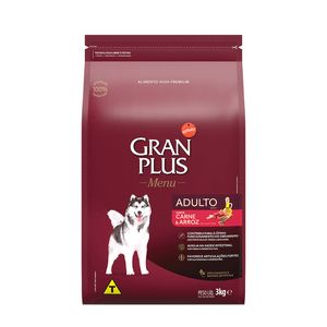 Ração Seca Gran Plus Menu Cães Adultos  Porte Médio E Grande Carne E Arroz - 3Kg