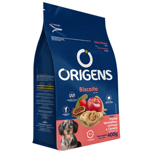 Biscoito Origens Premium Especial  Cães Adultos  Portes Mini E Pequeno Sabor Frutas Vermelhas, Linhaça E Cereais - 400G