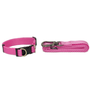 Coleira + Guia Rosa Nylon -  M