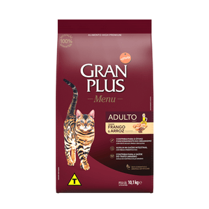 Ração Seca Gran Plus Menu Gatos Adultos  Frango E Arroz - 10,1Kg