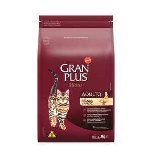 Ração Seca Gran Plus Menu Gatos Adultos  Frango E Arroz - 3Kg