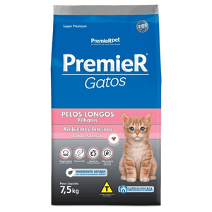 Ração Seca Premier Pet Amb Int Gatos Filhotes Pelos Longos Salmão - 7,5Kg