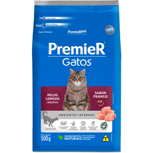 Ração Seca Premier Pet Amb Int Gatos Adultos Pelos Longos Frango - 500G