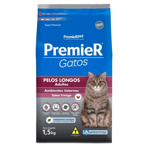 Ração Seca Premier Pet Amb Int Gatos Adultos Pelos Longos Frango - 1,5Kg