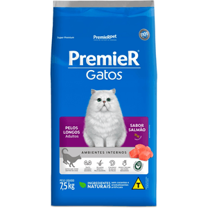Ração Seca Premier Pet Amb Int Gatos Adultos Pelos Longos Salmão - 7,5Kg