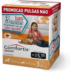 Antipulgas Comfortis  270 Mg Para Cães e Gatos De 2,8 Kg A 9 Kg - C/3