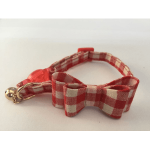 Coleira Zooland Para Gatos Modelo 1606R - Quadriculado Vermelho Com Branco E Laço