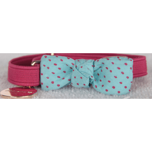 Coleira Zooland Para Gatos Modelo 1507B - Rosa Com Laço Azul Com Bolinhas