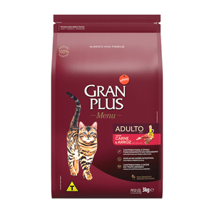 Ração Seca Gran Plus Menu Gatos Adultos  Carne E Arroz - 3Kg