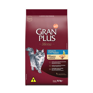Ração Seca Gran Plus Menu Gatos Adultos  Castrados Frango E Arroz - 10,1Kg