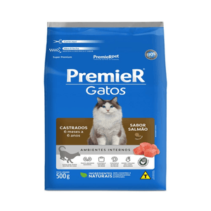 Ração Seca Premier Ambientes Internos Gatos Adultos  Castrados Salmão - 500G