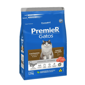Ração Seca Premier Ambientes Internos Gatos Adultos  Castrados Salmão - 1,5Kg