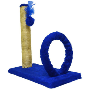 Arranhador para Gatos Retang Argola Pelúcia Lisa Azul - 42X21X44cm