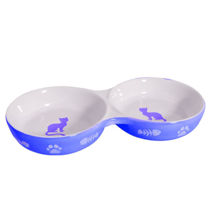 Comedouro Duplo de Porcelana Azul - 150Ml