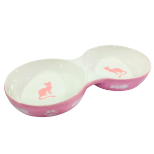 Comedouro Duplo de Porcelana Rosa - 150Ml