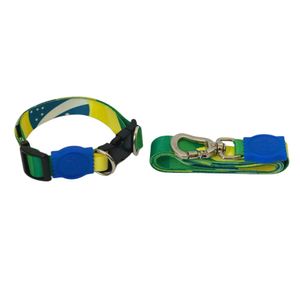 Coleira + Guia Bandeira do Brasil M Poliéster