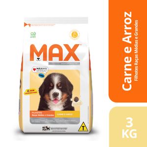 Ração Max Cães Filhotes para Raças Médias e Grandes Carne e Arroz 3kg
