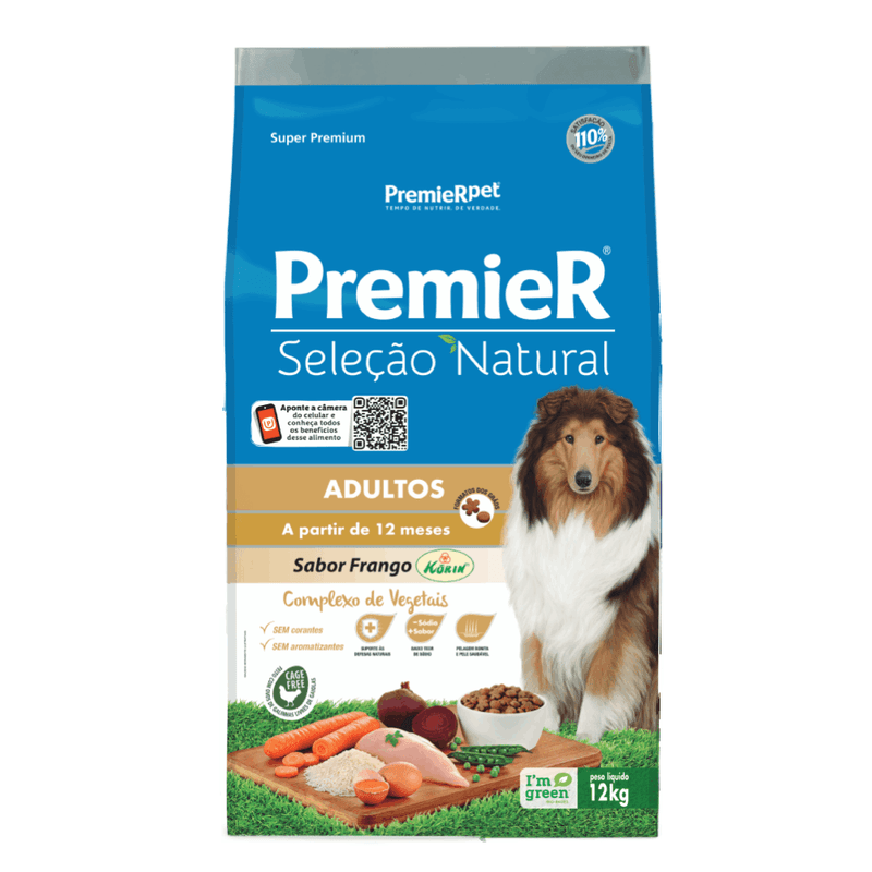 Racao-Premier-Selecao-Natural-Caes-Adultos-Frango-Korin-12kg-frente