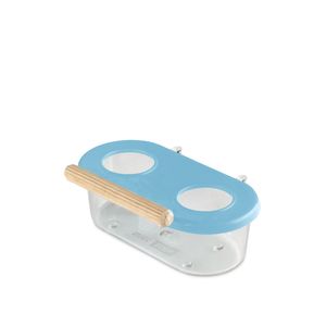 Comedouro Azul 2 Furos Pequeno Com Poleiro e Gancho 120ml Injetfour