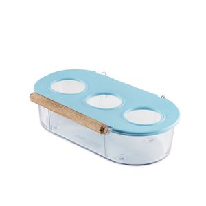 Comedouro Azul 3 Furos Pequeno Poleiro e Gancho 120ml Injetfour