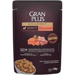 Ração Úmida Gran Plus Sachê Gourmet Cães Adultos  Salmão E Frango - 100G