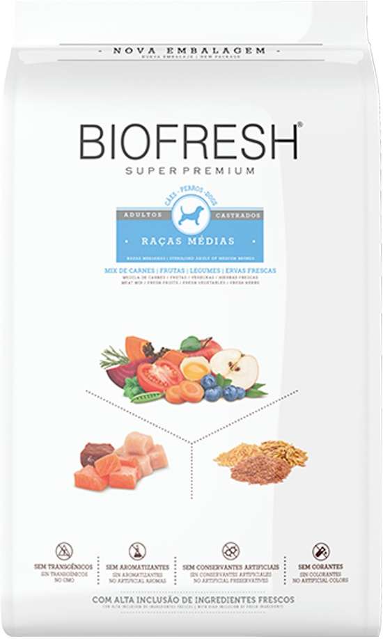 Racao_Seca_Biofresh_Mix_de_Carne__Frutas__Legumes_e_Ervas_Frescas_Caes_Castrados_de_Racas_Medias_-_10_1_Kg_2487549_FRENTE