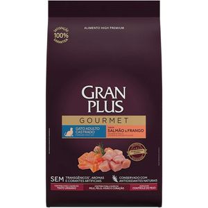 Ração Seca Gran Plus Gourmet Gatos Adultos  Castrados Salmão E Frango  -3Kg