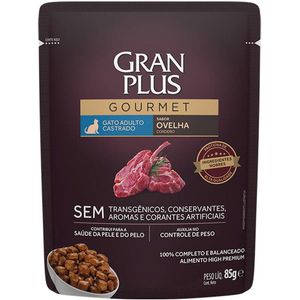 Ração Úmida Gran Plus Sachê Gourmet Gatos Adultos  Castrados Ovelha - 85G
