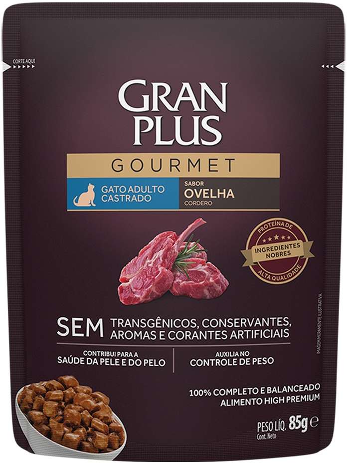 Racao_Umida_GranPlus_Gourmet_Sache_Ovelha_para_Gatos_Castrados_2422007_FRENTE