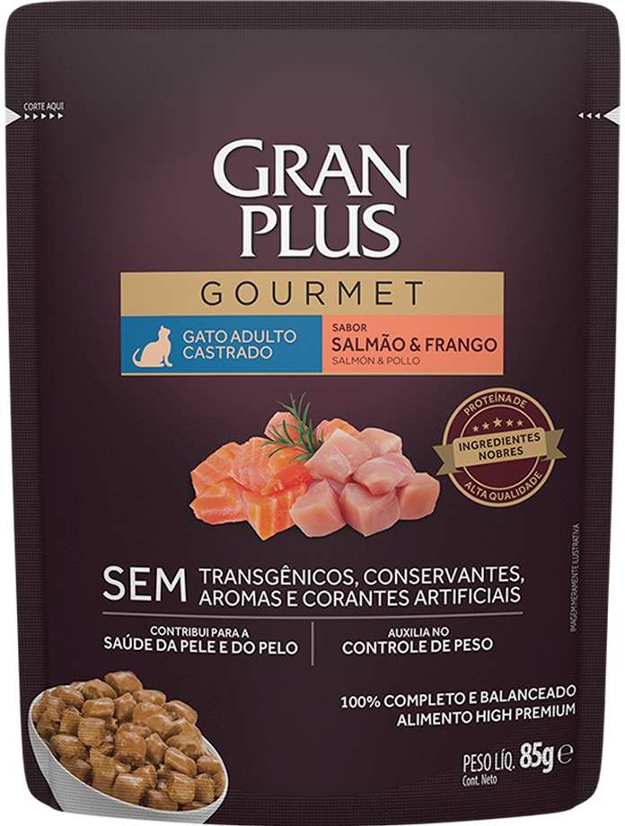 Racao_Umida_GranPlus_Gourmet_Sache_Salmao___Frango_para_Gatos_Castrados_2422004_FRENTE