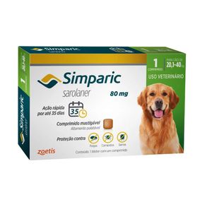 Simparic Antipulgas Carrapatos E Tratamento De Sarna 80 Mg Para Cães De 20,1 A 40 Kg - 1 Comprimido