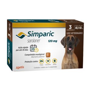 Simparic Antipulgas Carrapatos E Tratamento De Sarna 120 Mg Para Cães De 40,1 A 60 Kg - 3 Comprimidos