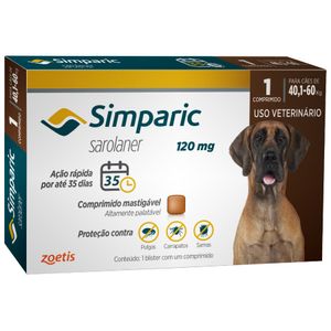 Simparic Antipulgas Carrapatos E Tratamento De Sarna 120 Mg Para Cães De 40,1 A 60 Kg - 1 Comprimido