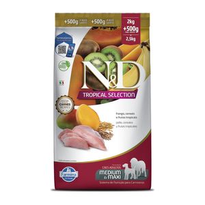 Ração Seca Nd Tropical Selection Canine Adultos Médio e Grande Porte Frango 2,5Kg