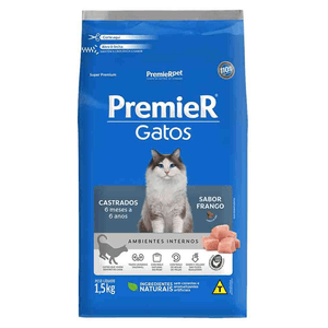 Ração Seca Premier Ambientes Internos Gatos Adultos  Castrados Frango - 1,5Kg
