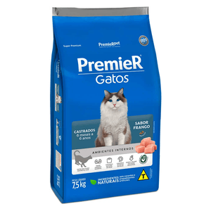 Ração Seca Premier Ambientes Internos Gatos Adultos  Castrados Frango - 7,5Kg