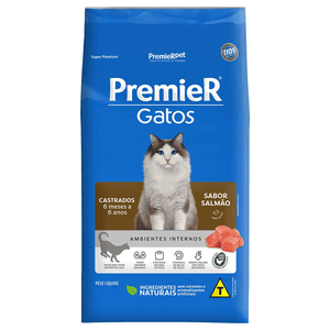 Ração Seca Premier Ambientes Internos Gatos Adultos  Castrados Salmão - 7,5Kg